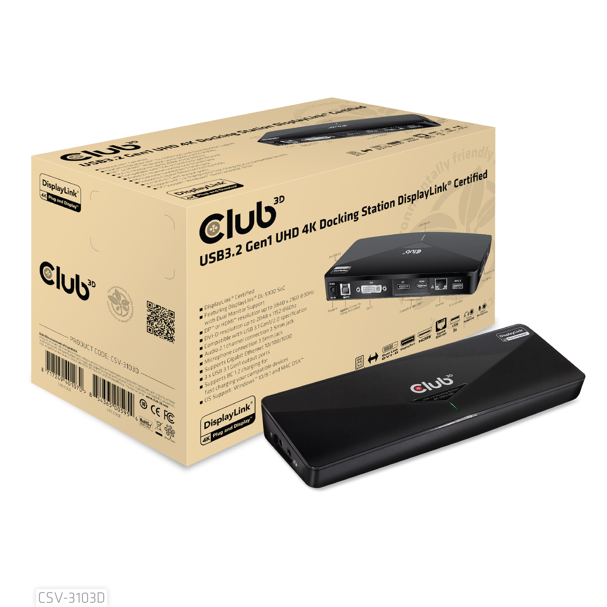 CLUB3D SenseVision USB 3.0 4K UHD Docking Station - Billede 5