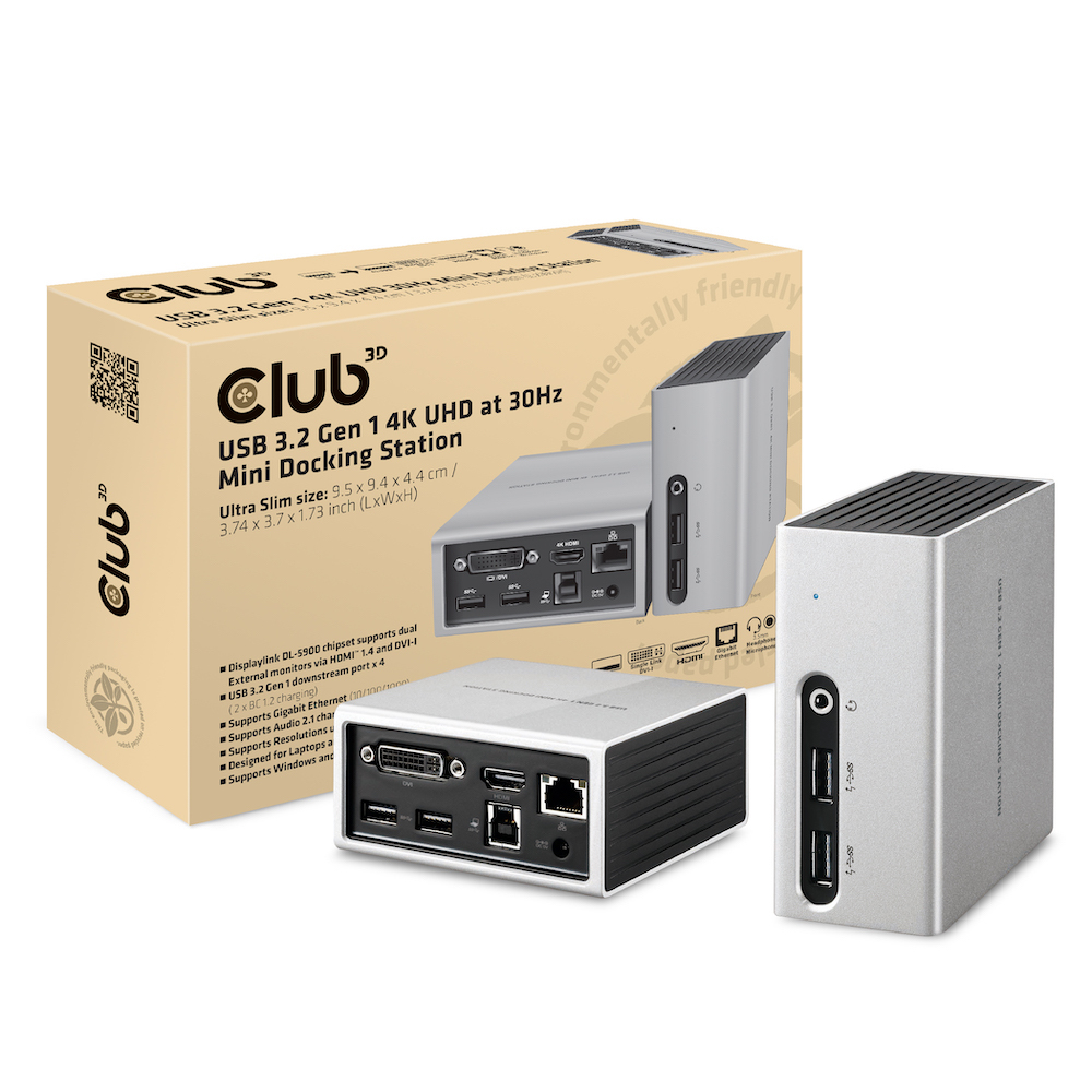 CLUB3D USB 3.2 Gen 1 4K UHD at 30Hz Mini Docking Station Ultra slim Design - Billede 4