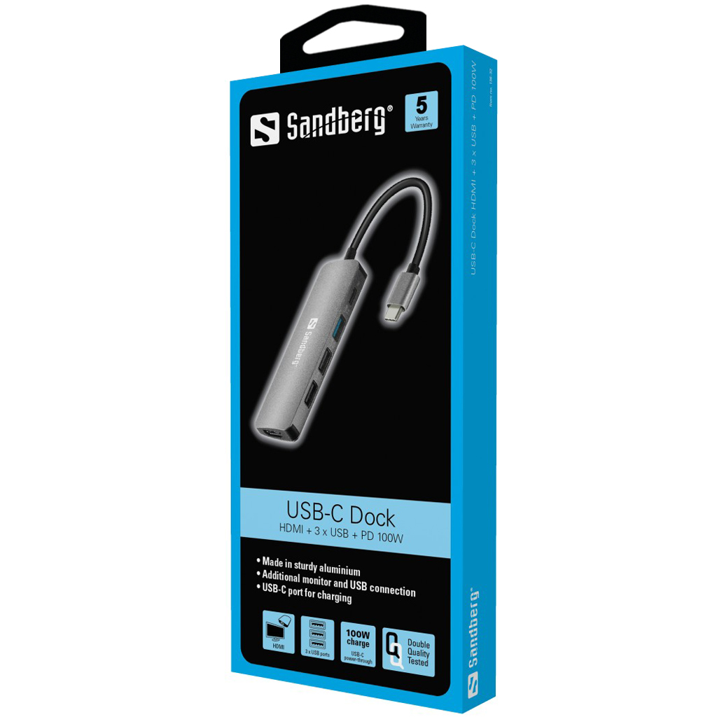 Sandberg USB-C Dock. HDMI 3xUSB PD. 100W Dockingstation. - Billede 2