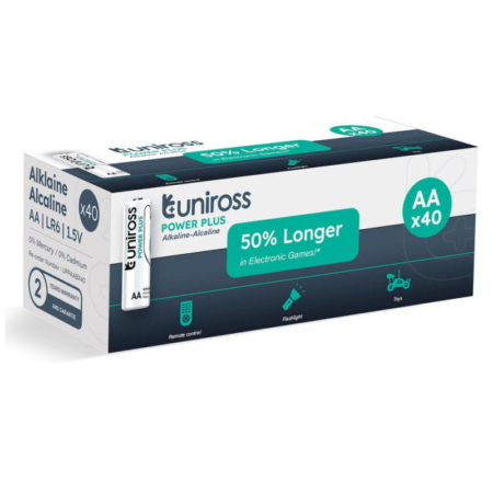 Uniross Power Plus AA Alkaline Batterier 40 stk. 1,5V