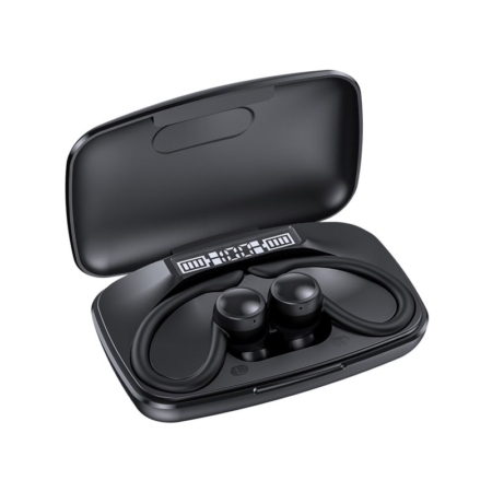 True Wireless Bluetooth T82 Høretelefoner med ørekrog. Sort