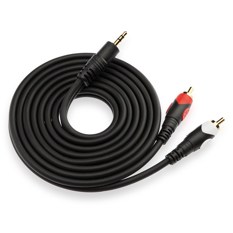 3,5 mm mini-jack til 2 x RCA — Stereo lydkabel i høj kvalitet med forgyldte stik - 5M