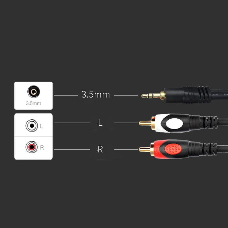 3,5 mm mini-jack til 2 x RCA — Stereo lydkabel i høj kvalitet med forgyldte stik - 5M - Billede 5