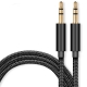 Stereo Aux 3,5 mm Minijack kabel – Han til Han. Flettet. Sort