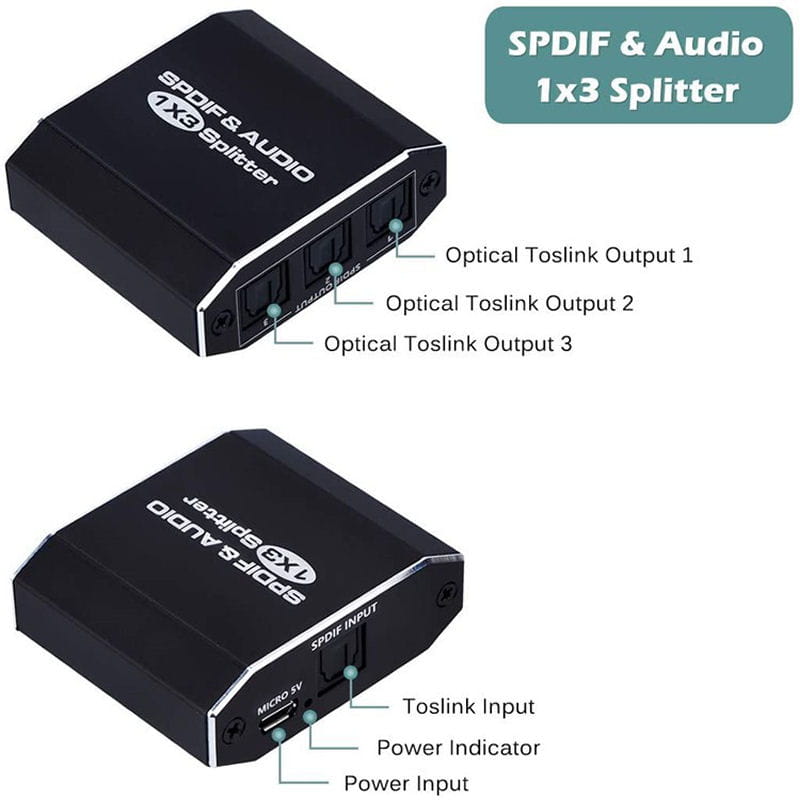 Optisk lydsplitter 1 til 3 Toslink SPDIF til TV, Soundbar & AV Receiver - Billede 4