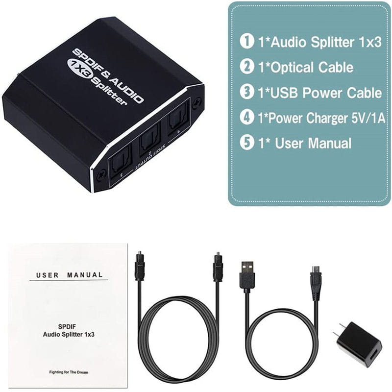 Optisk lydsplitter 1 til 3 Toslink SPDIF til TV, Soundbar & AV Receiver - Billede 8