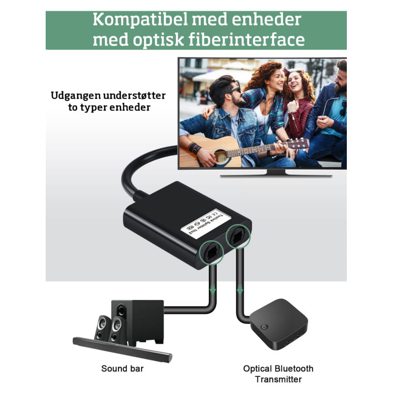 Toslink Optisk Fiber Splitter 1 til 2 – Digital Lydfordeler - Billede 2