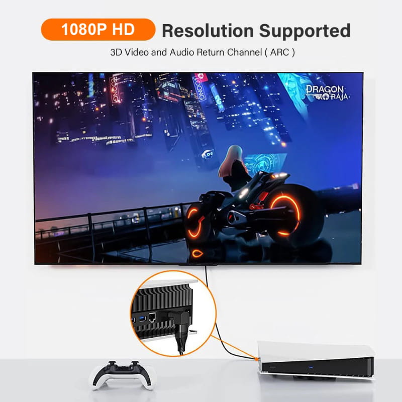 HDMI Vinkeladapter 270° (L-formet) – Guldbelagte stik til TV, PS5, Xbox og PC - Billede 7