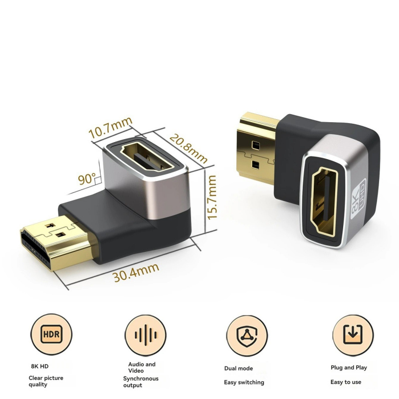 HDMI 2.1 Vinkeladapter 90° – 8K HDMI Han til Hun – Retvinklet HDMI Adapter - Billede 3