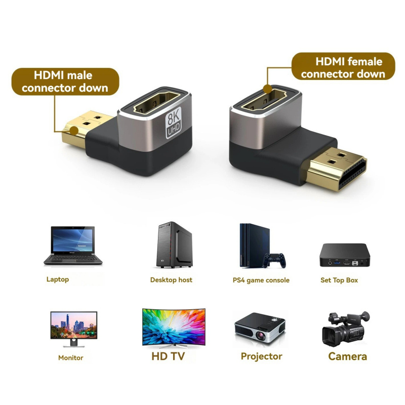 HDMI 2.1 Vinkeladapter 90° – 8K HDMI Han til Hun – Retvinklet HDMI Adapter - Billede 4