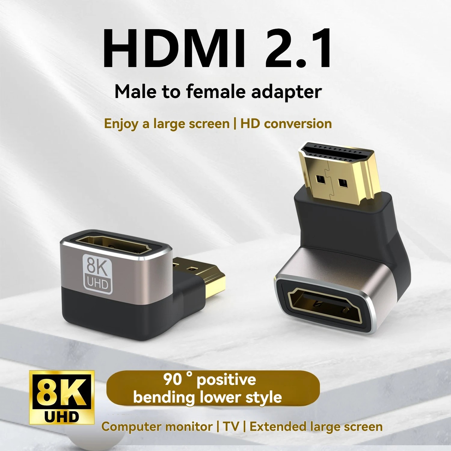 HDMI 2.1 Vinkeladapter 90° – 8K HDMI Han til Hun – Retvinklet HDMI Adapter - Billede 5