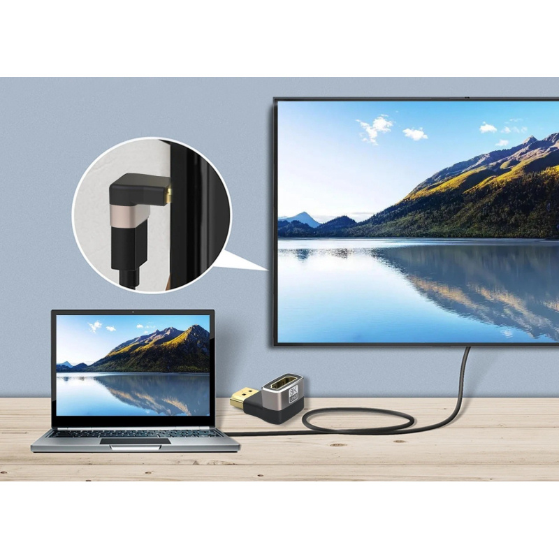 HDMI 2.1 Vinkeladapter 90° – 8K HDMI Han til Hun – Retvinklet HDMI Adapter - Billede 6