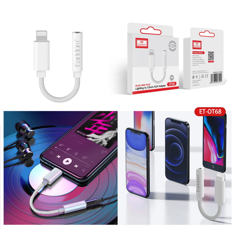 Earldom ET-OT68 iPhone Lightning Earphone adapter. Lightning til minijack - Hvid - Billede 5
