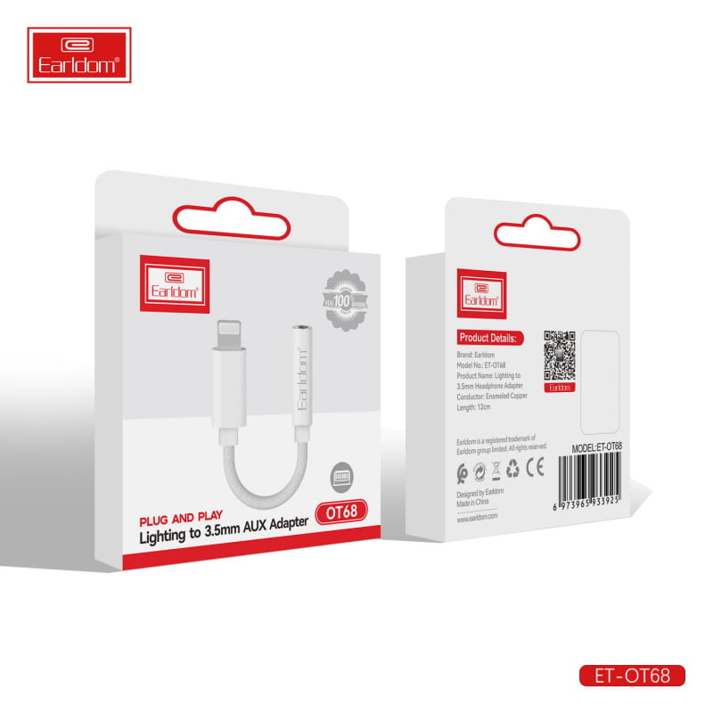 Earldom ET-OT68 iPhone Lightning Earphone adapter. Lightning til minijack - Hvid - Billede 9