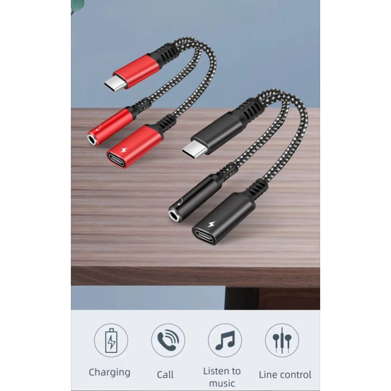 USB-C til 3,5 mm Audio Adapter med Hurtig Opladning – Oplad & Lyt Samtidig - Rød - Billede 5