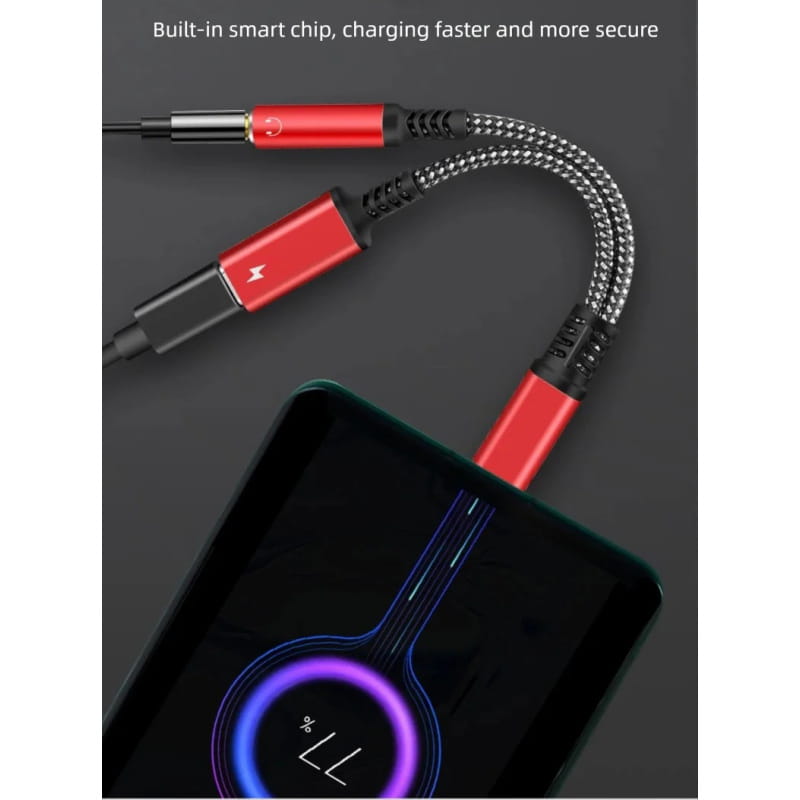 USB-C til 3,5 mm Audio Adapter med Hurtig Opladning – Oplad & Lyt Samtidig - Rød - Billede 7