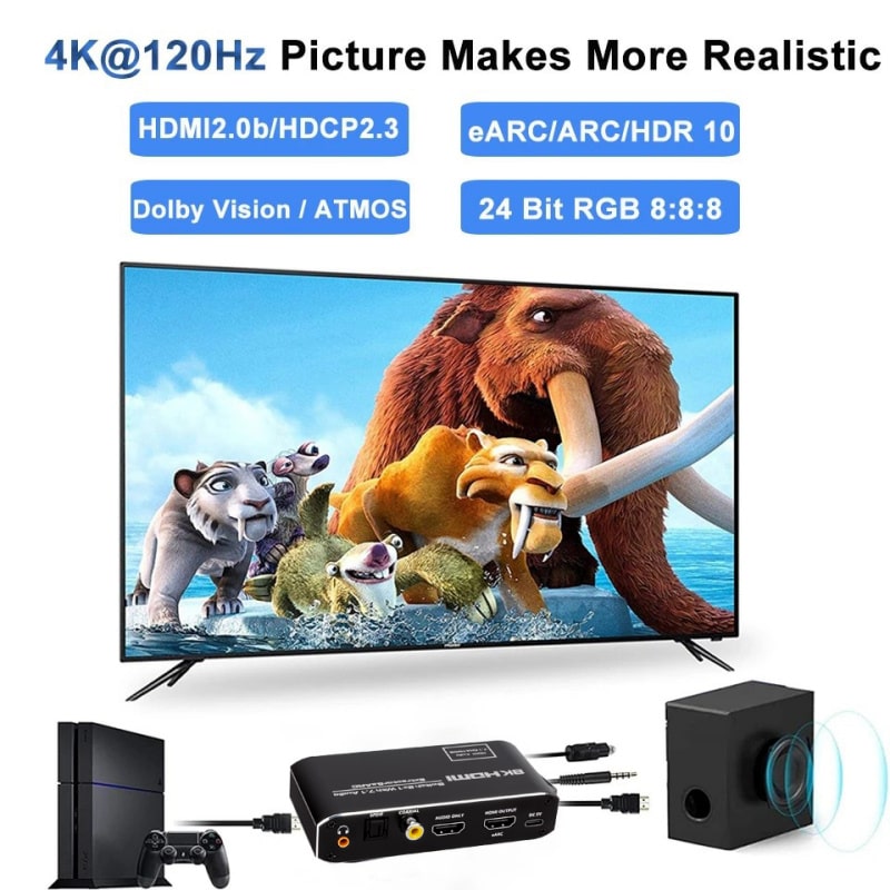 HDMI 2.1 Switch med lydudtræk (Audio Extractor) – ARC/eARC – 8K/30Hz & 4K/120Hz – Optisk & Coaxial lydudgang - Billede 8
