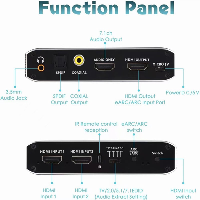 HDMI 2.1 Switch med lydudtræk (Audio Extractor) – ARC/eARC – 8K/30Hz & 4K/120Hz – Optisk & Coaxial lydudgang - Billede 9