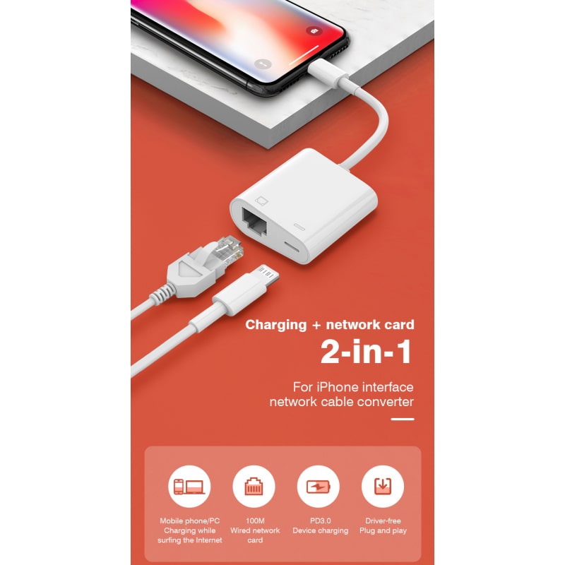 Lightning til Ethernet Adapter – Hurtig RJ45 LAN Forbindelse til iPhone og iPad (10/100 Mbps) - Billede 8