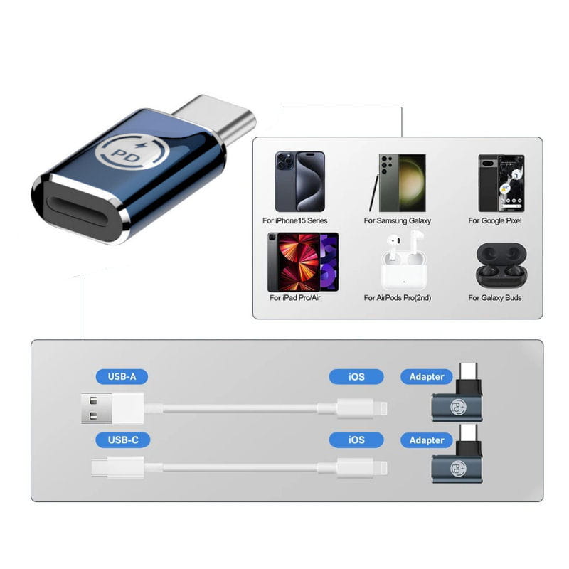 Lightning til USB-C Adapter med 35W PD Hurtigopladning – Lightning Hun til USB-C Han - Billede 3
