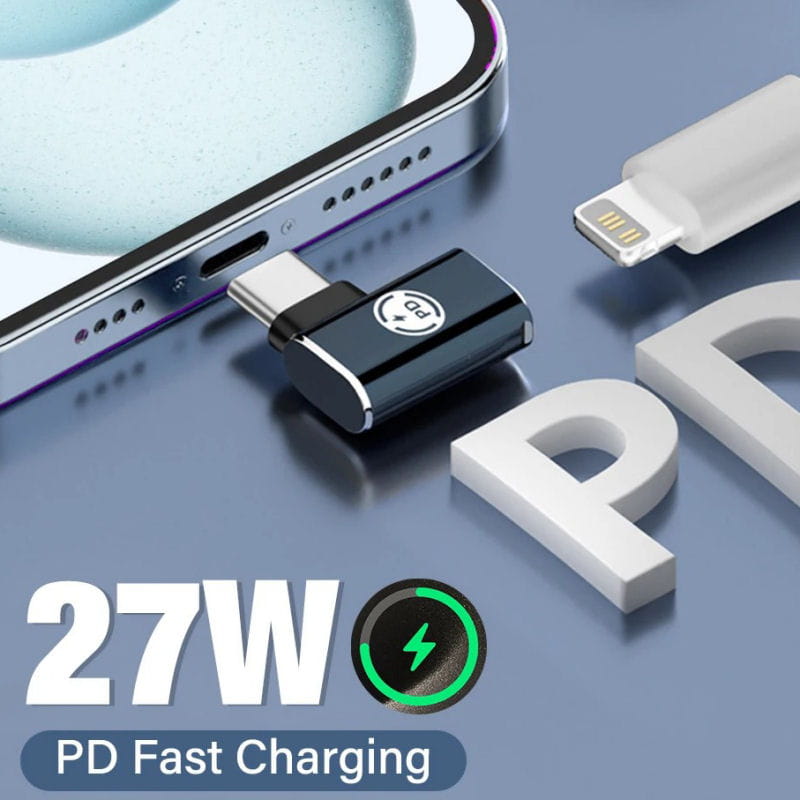 Lightning til USB-C Adapter med 35W PD Hurtigopladning – Lightning Hun til USB-C Han – 90° Vinklet - Billede 2