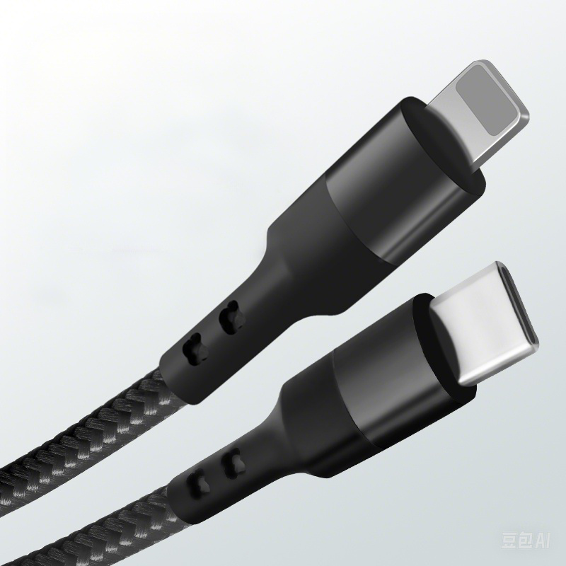 Flettet USB-C til Lightning-kabel. 9V, 20W hurtig opladning. Sort. 1 m. - Billede 2