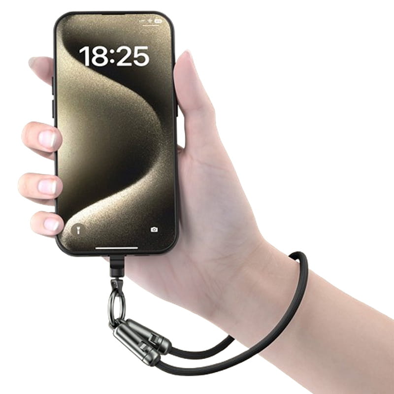 USB-C 240W PD Kabel med Hurtig Opladning og Mobilrem – Håndledsrem 30cm, Sort