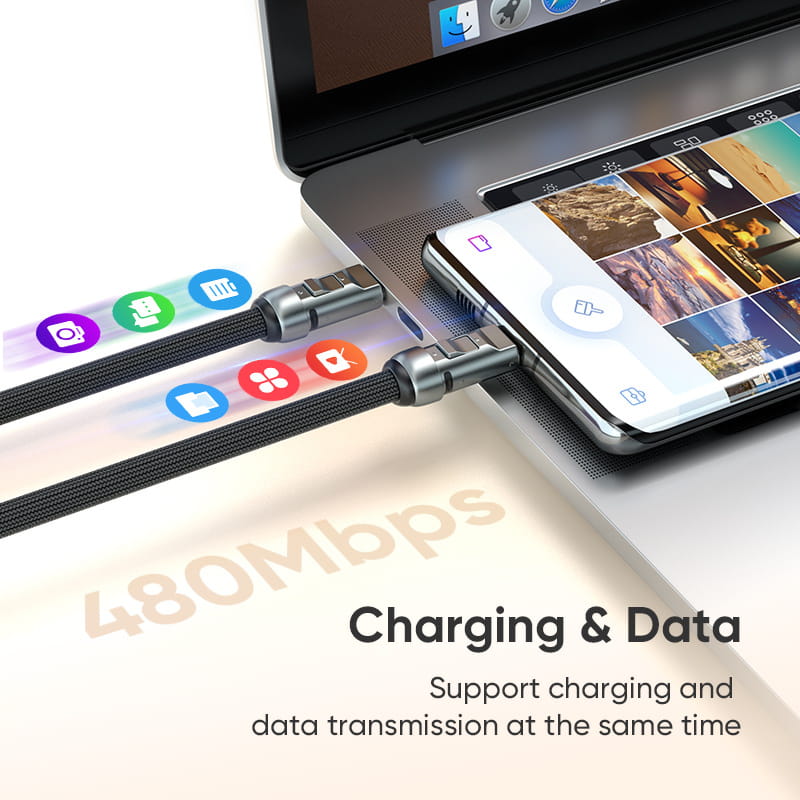 USB-C 240W PD Kabel med Hurtig Opladning og Mobilrem – Håndledsrem 30cm, Sort - Billede 10