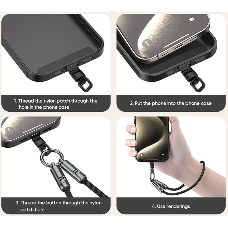 USB-C 240W PD Kabel med Hurtig Opladning og Mobilrem – Håndledsrem 30cm, Sort - Billede 4