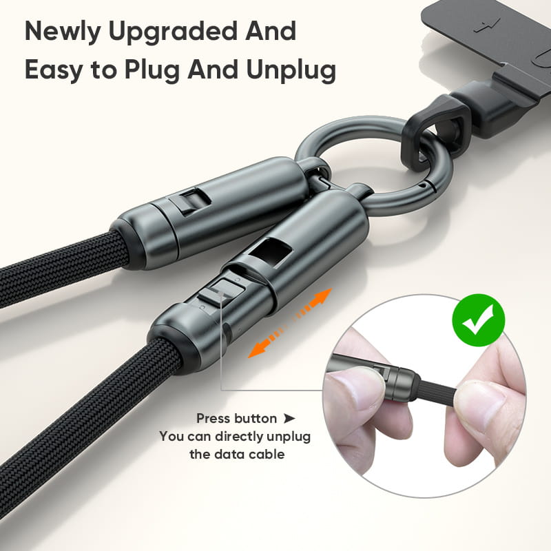 USB-C 240W PD Kabel med Hurtig Opladning og Mobilrem – Håndledsrem 30cm, Sort - Billede 5