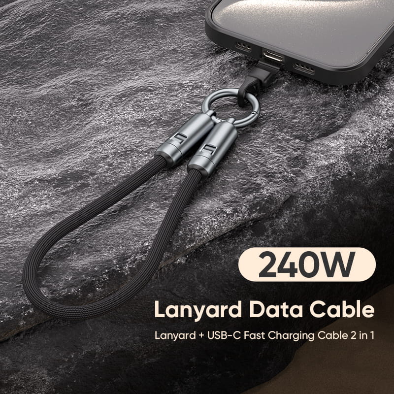 USB-C 240W PD Kabel med Hurtig Opladning og Mobilrem – Håndledsrem 30cm, Sort - Billede 7