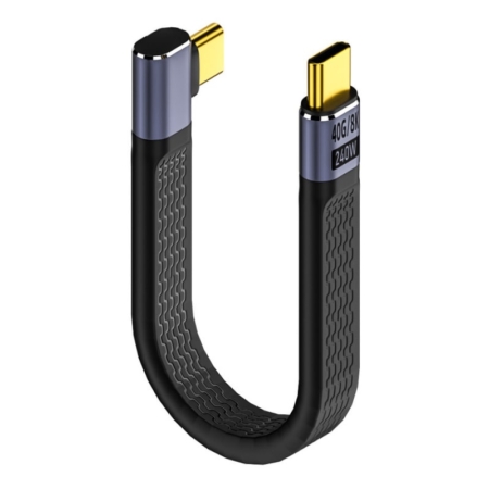Vinklet USB-C til USB-C 3.1 Kabel (2. Gen). 5A/48V/240W. 12cm