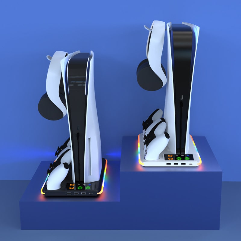 iPlay RGB Cooling Stand til PS5, PS5 Slim & PS5 Pro – Plads til Controllere & Headset - Hvid - Billede 5