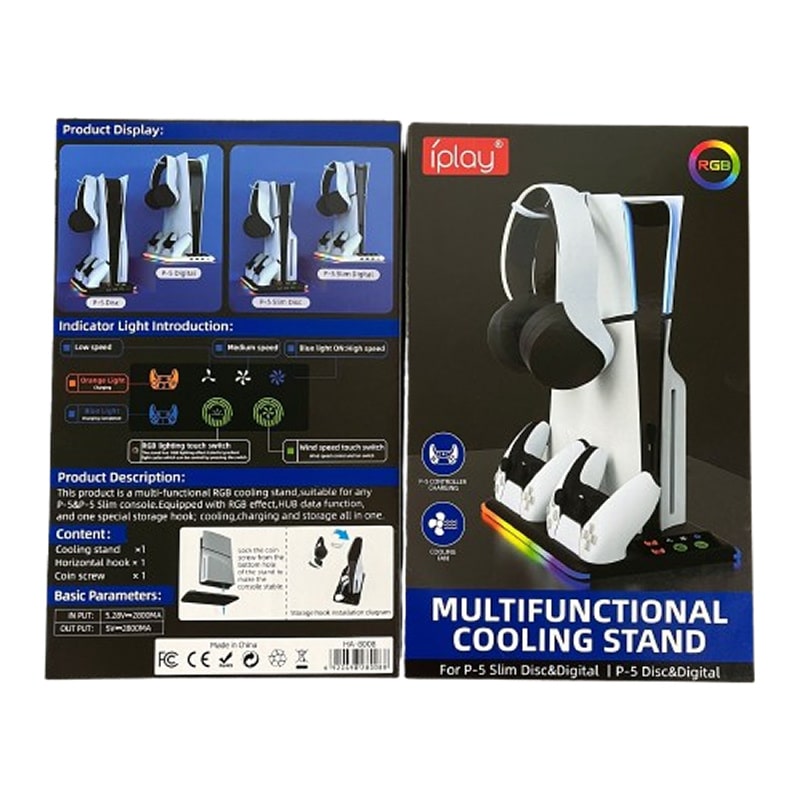 iPlay RGB Cooling Stand til PS5, PS5 Slim & PS5 Pro – Plads til Controllere & Headset - Hvid - Billede 8