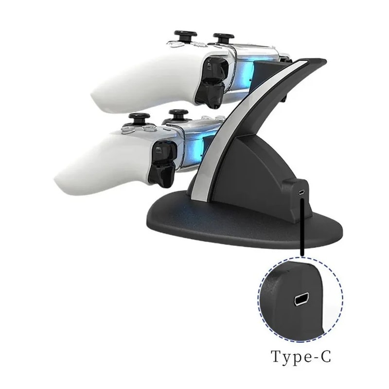 Dobe PS5 DualSense Controller Oplader Bluelight Charging Dock – Sort - Billede 2