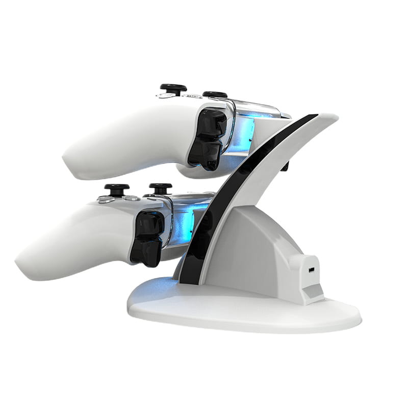 Dobe PS5 DualSense Controller Oplader Bluelight Charging Dock – Hvid - Billede 3