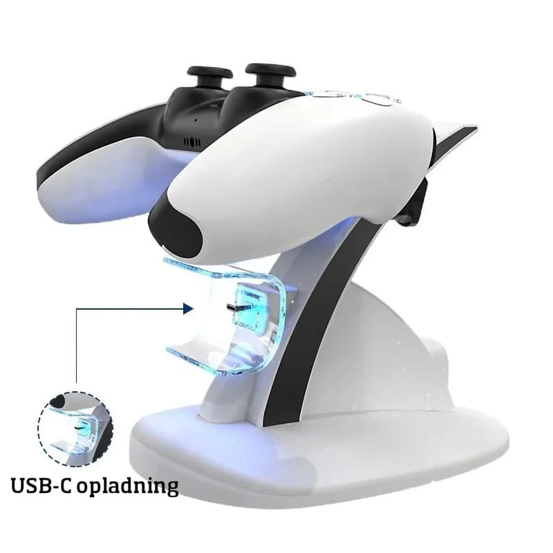 Dobe PS5 DualSense Controller Oplader Bluelight Charging Dock – Hvid - Billede 4