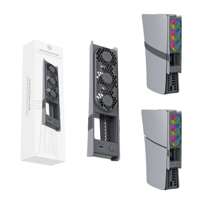 JYS USB-køler til PS5 Pro & PS5 Slim med RGB-lys. Retro Grå - Billede 2
