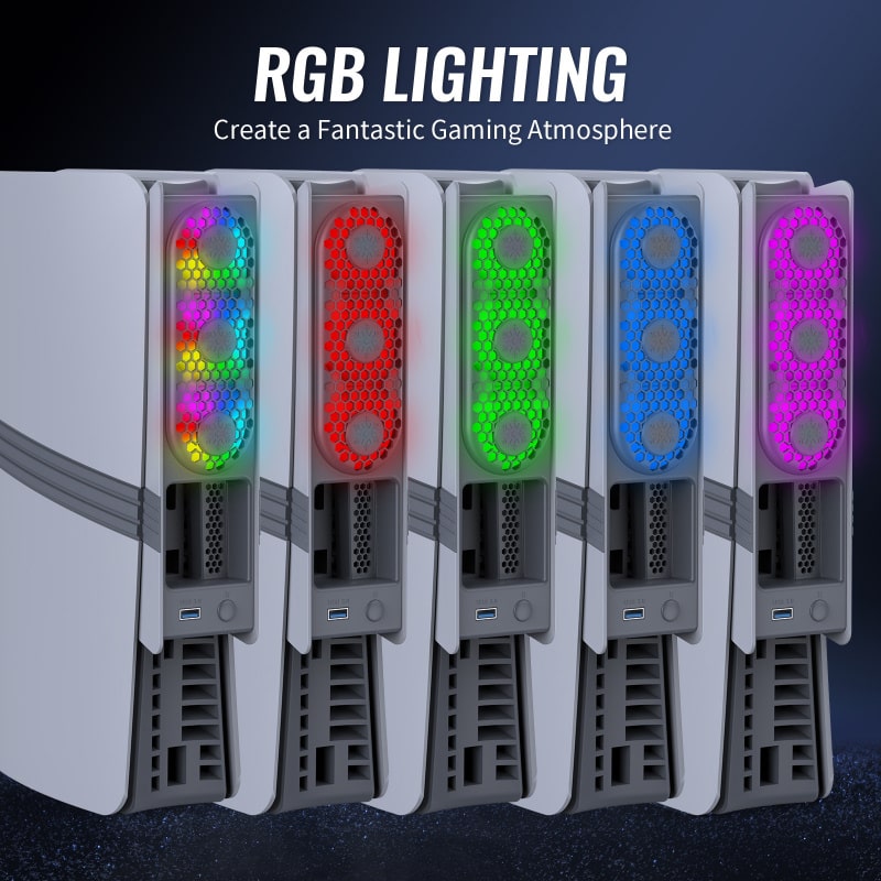 JYS USB-køler til PS5 Pro & PS5 Slim med RGB-lys. Retro Grå - Billede 8