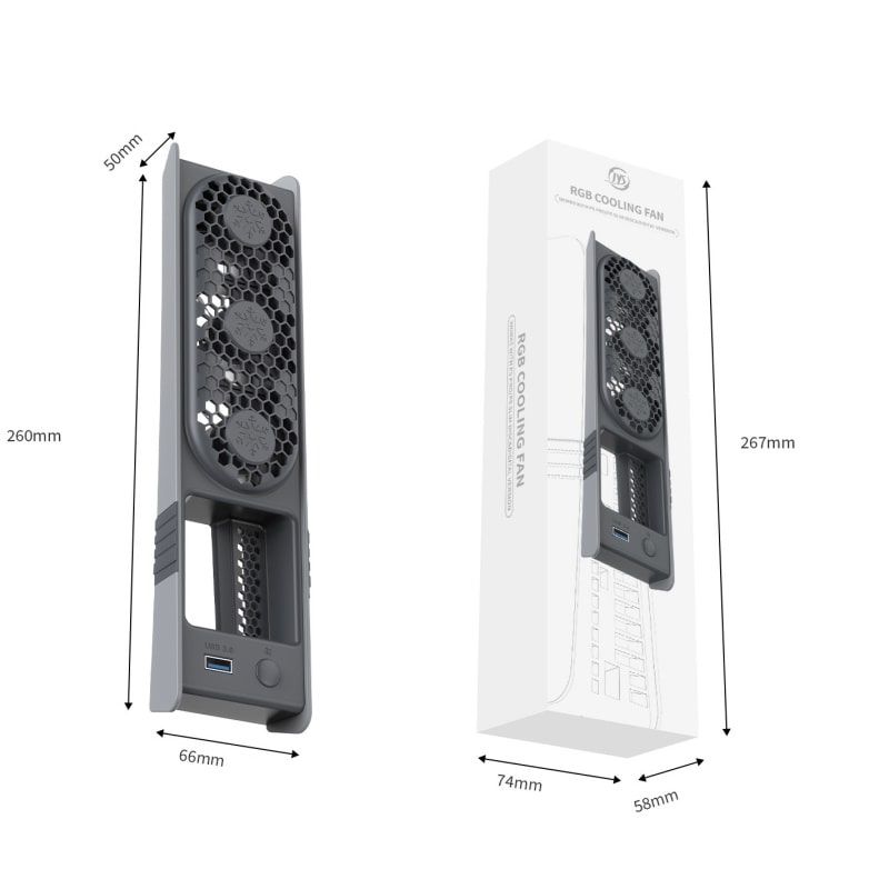 JYS USB-køler til PS5 Pro & PS5 Slim med RGB-lys. Sort - Billede 11