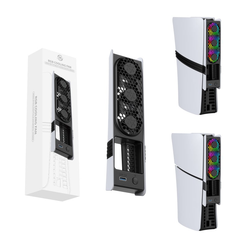 JYS USB-køler til PS5 Pro & PS5 Slim med RGB-lys. Sort - Billede 2