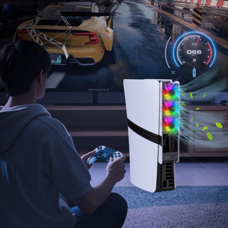 JYS USB-køler til PS5 Pro & PS5 Slim med RGB-lys. Sort - Billede 3