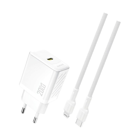 Dudao A26L GaN 20W USB-C Oplader. USB-C til Lightning kabel. Hvid