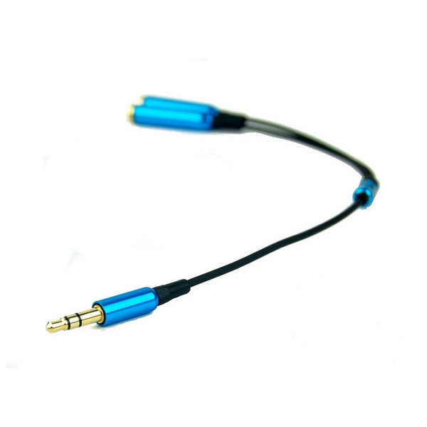 Minijack splitter til høretelefoner. 3.5mm stik. Metallic blå. - Billede 2