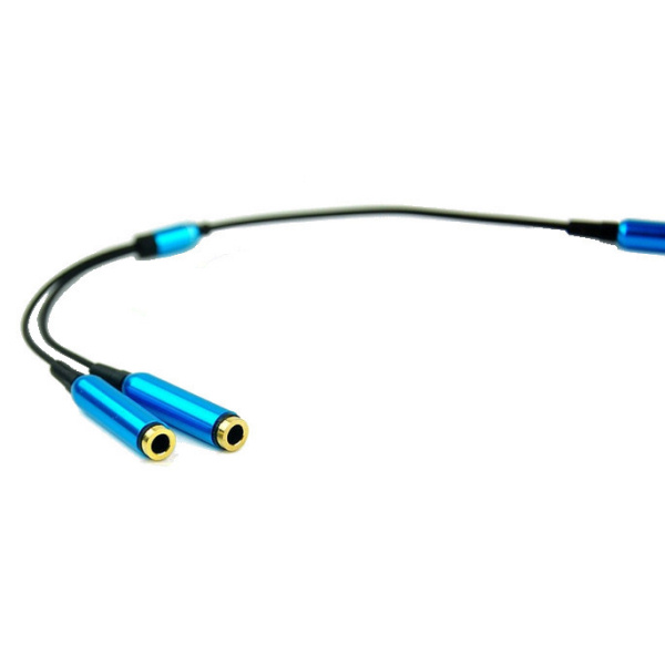 Minijack splitter til høretelefoner. 3.5mm stik. Metallic blå. - Billede 4